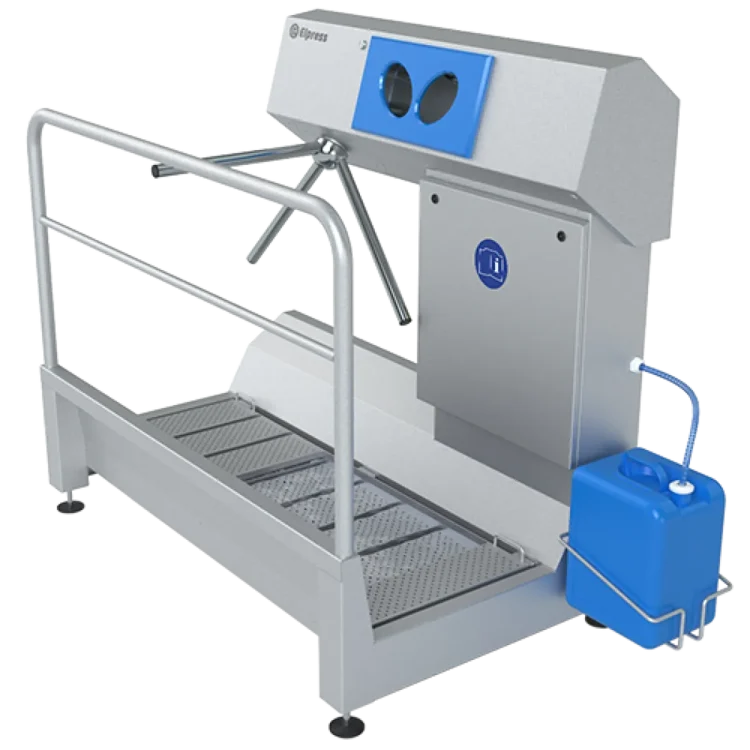 Elpress DZD-HDT-1500-L | Hygienestation mit Sohlendesinfektion und Händedesinfektion mit Drehkreuz